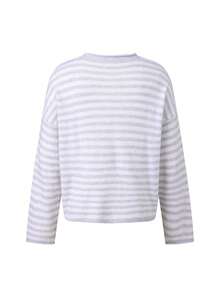Women Knit Sweater Long Sleeve Button Closure Solid/Stripes Pullover Warm Sweater For Fall Winter - Gris - Ver 9