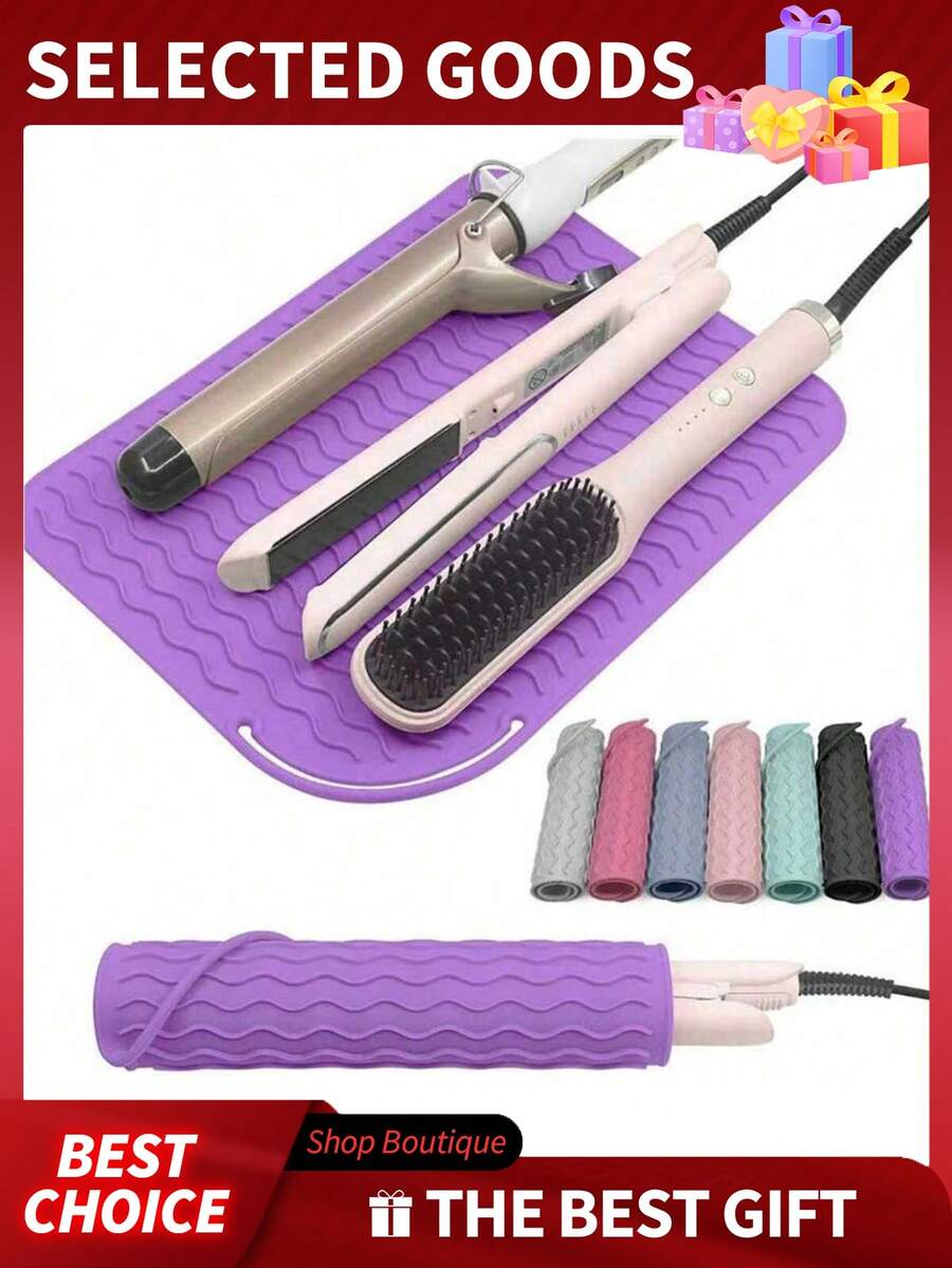 1 pieza Alfombrilla de silicona resistente al calor, apta para herramientas de peinado (plancha, tenacillas, rizador eléctrico) - 22,7 x 11,6 cm - Ver 1