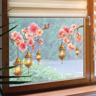 1 st rosa persikoblomma hängande ornament fönsterdekor, avtagbar glasdekal för sovrum, vardagsrum, entré väggdekor