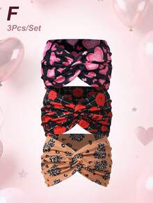 Băng đô bản rộng in hình hoa hồng và trái tim dành cho nữ, thích hợp làm quà tặng ngày Valentine (1 cái/3 cái/5 cái), phụ kiện tóc thời trang đa năng. - Nhiều màu - Xem 17