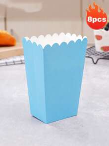 3pcs Striped Paper Popcorn Boxes, Blue, Pink, White - Suitable For Party Favors, Valentine's Day Party, Home Decor, Home Gifts - Multicolor - View 17