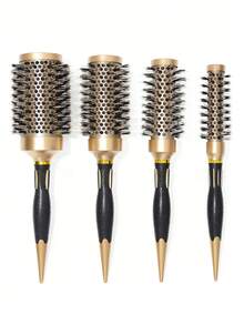 1 Set Gold Ceramic Round Hair Brush, High Heat Resistant Styling Brush, Suitable For Voluminous, Curly And Straight Hair, Women's Travel Essential, Portable, Professional Hairstyling And Hair Care Tool, Gentle Hair Care - Multicolor - View 1