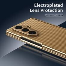 VIETAO Leather All-In-One Full Coverage Electroplated Material Faux Leather Full-Coverage Protective Phone Case Compatible With Samsung Galaxy Z Fold 7 6 6 5 4 Fold7 Fold6 Fold5 Fold4 With Tempered Glass Screen Protector Mobile Cover Spring Gift - Desert Gold - View 3