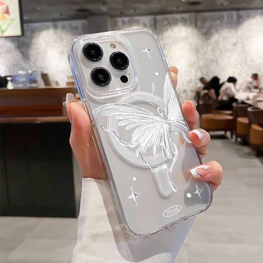 Cute Butterfly Magnetic Magsafe Phone Case For IPhone17 16 15 13 11 12 14 Pro Max XS Max X Shockproof Clear Cover - 無色 - 查看 1