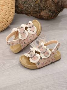 1 Pair Ballet Style Girls Sandals, New Summer Kids Ditsy Floral Toddler Open Toe Beach Shoes, Princess Shoes - Pink - View 5