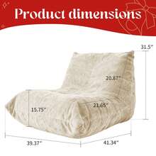 SANAE Adult-Sized, Super-Large Bean Bag Chair (Available In 4 Colors) With Memory Foam Filling, Faux Fur-Like Casual Chair, Ergonomic Design, New Model Shaped Sofa, Suitable For Gaming, Reading, Relaxation, And As A Large Decorative Sofa That Doesn't Require Assembly.Stuffed BeanBag Floor Sofa For Napping, Gaming, Lounging, Beige - Beige - View 11