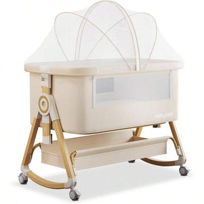Adjustable 3 In 1 Baby Bassinets Baby Bassinets Bedside Sleeper Bedside Crib With Wheels Storage Basket Mosquito Netting Portable Newborn/Crib