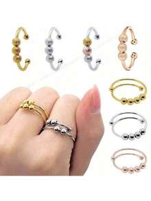 Brass Bead Rotating Ring, Open Bead Ring, Etc. Stress Relief And Anxiety Reduction Toys, Suitable For Toys, Games, Hobbies, Collectibles, Party Supplies, Youth Creative Toys, Youth Stress Relief Toys, Holiday Gifts, Valentine's Day Gifts, And Birthday Gifts. - Multicolor - View 4