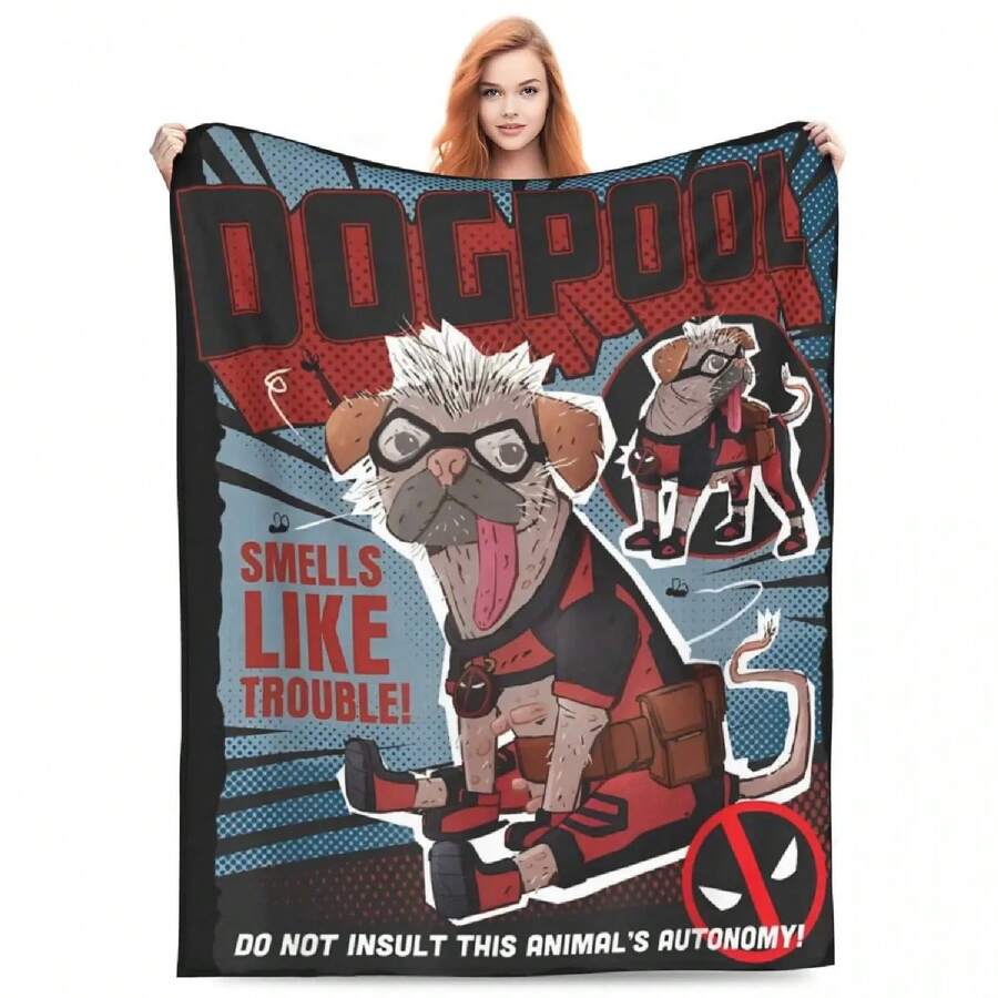 Deadpool & Wolverine Dogpool Doodle Comic Blankets Fleece Textile Decor Comfortable Super Warm Throw Blanket Bedroom Rug Piece - trắng - Xem 1