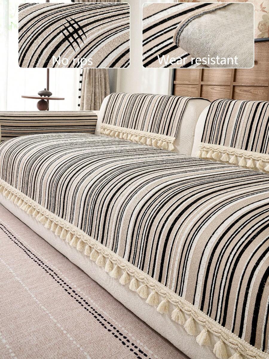 1pc Luxury Chenille Sofa Cushion Cover, Modern Minimalist Fashion Dust-Proof Anti-Slip Sofa Seat Pad, Khaki Color Washable Slipcover For Corner Sofa, Bedroom, Office, Living Room, L-Shaped And 1/2/3/4 Seater Sofa