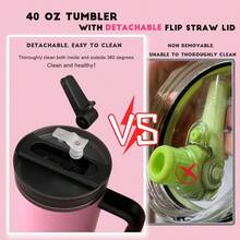 40 Oz Tumbler With Handle Quenchers ProTour Detachable Flip Straw Lid TumblerVacuum Insulated Tumblers With Top Leak Proof Lids And Flip Straw Reusable Insulated Cup Massey Powder 40 Oz - 杏色 - 查看 4