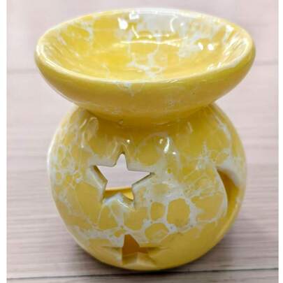 1个黄色裂纹釉双星一月陶瓷工艺香炉，圣诞节、新年、情人节礼物