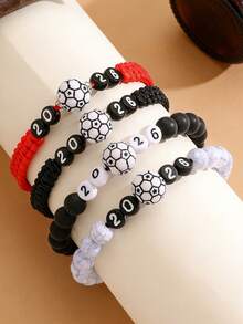 1pc 2026 Football, Black & White Turquoise Beaded Woven Bracelet, Fashionable, Versatile, Casual, Suitable For Men And Women, Daily Wear, Gatherings, Commuting - Multicolor - View 2