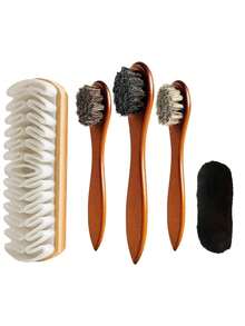 مجموعة فرشاة حذاء خشبية بشعر الخيل - متعددة الأغراض لتنظيف وتلميع الأحذية الجلدية/المخملية قطعتان - بني - مشاهدة 12