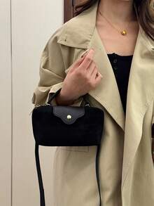 新款女士休闲手提包，多功能纯色尼龙单肩包，波士顿购物时尚斜挎包，可装护照、现金、身份证、信用卡，轻便，夏季包款，送女友的礼物 - 黑色 - 查看 5