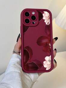 1pc Minimalist Red Floral & Pink Sakura Pattern Red TPU Material Phone Case Compatible With IPhone 17/17promax/17pro/Air/13/16E/16promax/16/15/14/12promax/13promax/11pro/14pro/15pro/12, Fashionable Protective Cover, Luxury Unisex Phone Case Compatible With Galaxy S24 Ultra/S23FE/S22/S21/S20/A52S/A15/A03 - Multicolor - View 7