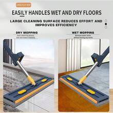 2025 New Large Flat Mop With 6 Reusable Mop Head Dry And Wet Flat Mop And Bucket Set Adjustable Handle Self Wringing Flat Mops 360 Rotation Flat Mop Blue With 6pcs Mop Head - 藍色帶6個拖把頭 - 查看 5