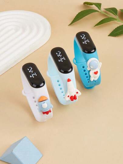 Kids Watch Set M3 Rocket Missile Astronaut New LED Touch Screen Waterproof Shockproof Fashion Casual Suitable For Primary & Secondary School Students Outdoor Sports Travel Convenient Wear Festival Gift Birthday Gift Friend Classmate Fashion Combo Set