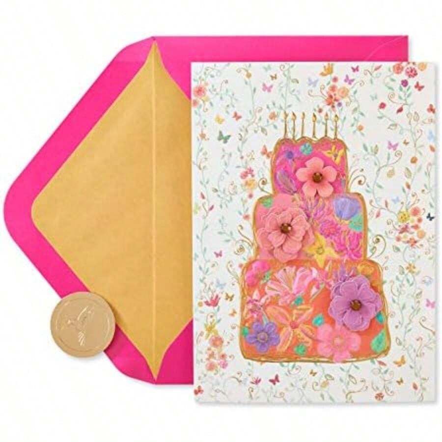 Papyrus Birthday Card for Her (Fashion Feather Heels)(Pastel de cumpleaños floral.) - Multicolor - Ver 1