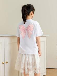 少女学生休闲印花白色圆领短袖T恤，夏季上衣 - 白色 - 查看 2