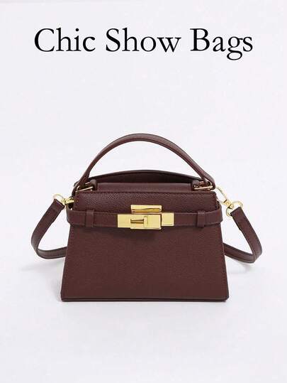 Bolso de mano de mujer de alta gama con estampado de lichi, decoración de correa simple ajustable, cierre de hebilla magnética, multifuncional y ligero, unicolor y atmosférico, material de PU duradero, adecuado para regalar a amigos, compras, citas, viajes de negocios, viajes y vacaciones