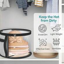 3pcs/2pcs/1pc Non-Woven Fabric Large Capacity Circular Hat Storage Box Bag, Foldable, With Lid, Dustproof, Anti Deformation, Can Hold Clothes, Baseball Caps, Carry Home, Travel Supplies - Black - View 3