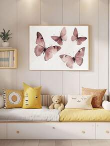 1pc Canvas Wall Art Butterfly Design _ Pink Watercolor Butterfly Painting _ Burgundy-Style Artwork _ Printable Wall Decor _ Girls' Room Decor Baby Room Supplies Girls' Bedroom Decorative Art - Framed Nursery Wall Art Perfect For Children's Room Decor, Playroom Decor Children's Room Decor Nursery Decor