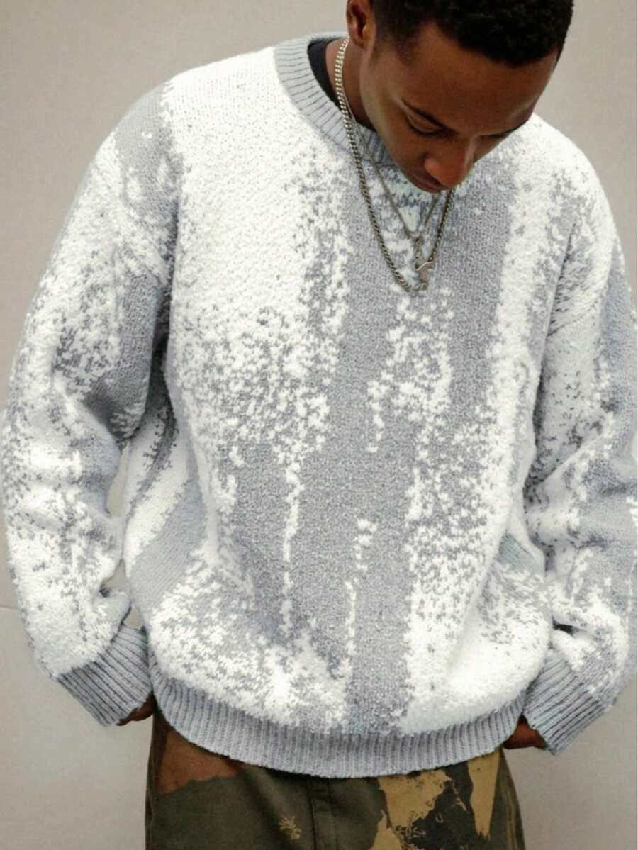 Nuevo Suéter de Cuello Redondo de Punto para Hombres, Estilo Casual Holgado Minimalista de Moda Estilo Americano para Otoño/Invierno