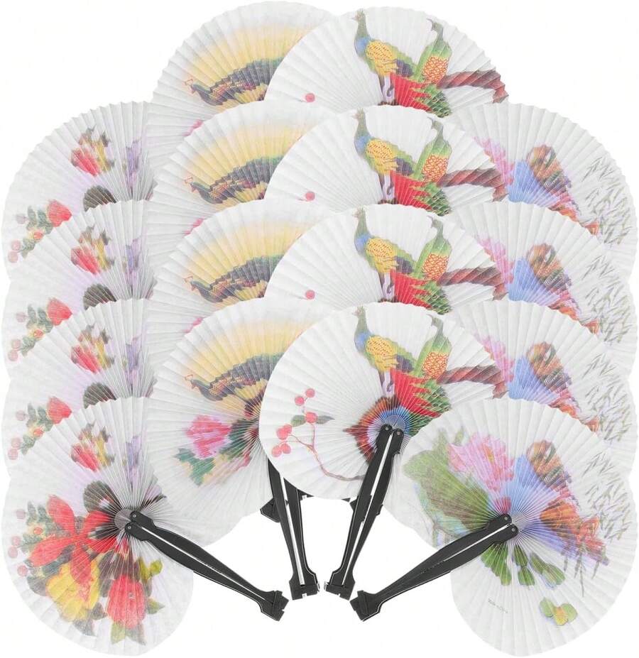 Abanicos Plegables De Papel Redondos Piezas con Mango De PláStico, Decorativos con Motivos Y Paisajes, Ideales para Fiestas, Bodas, DecoracióN del Hogar - 1 - Ver 1