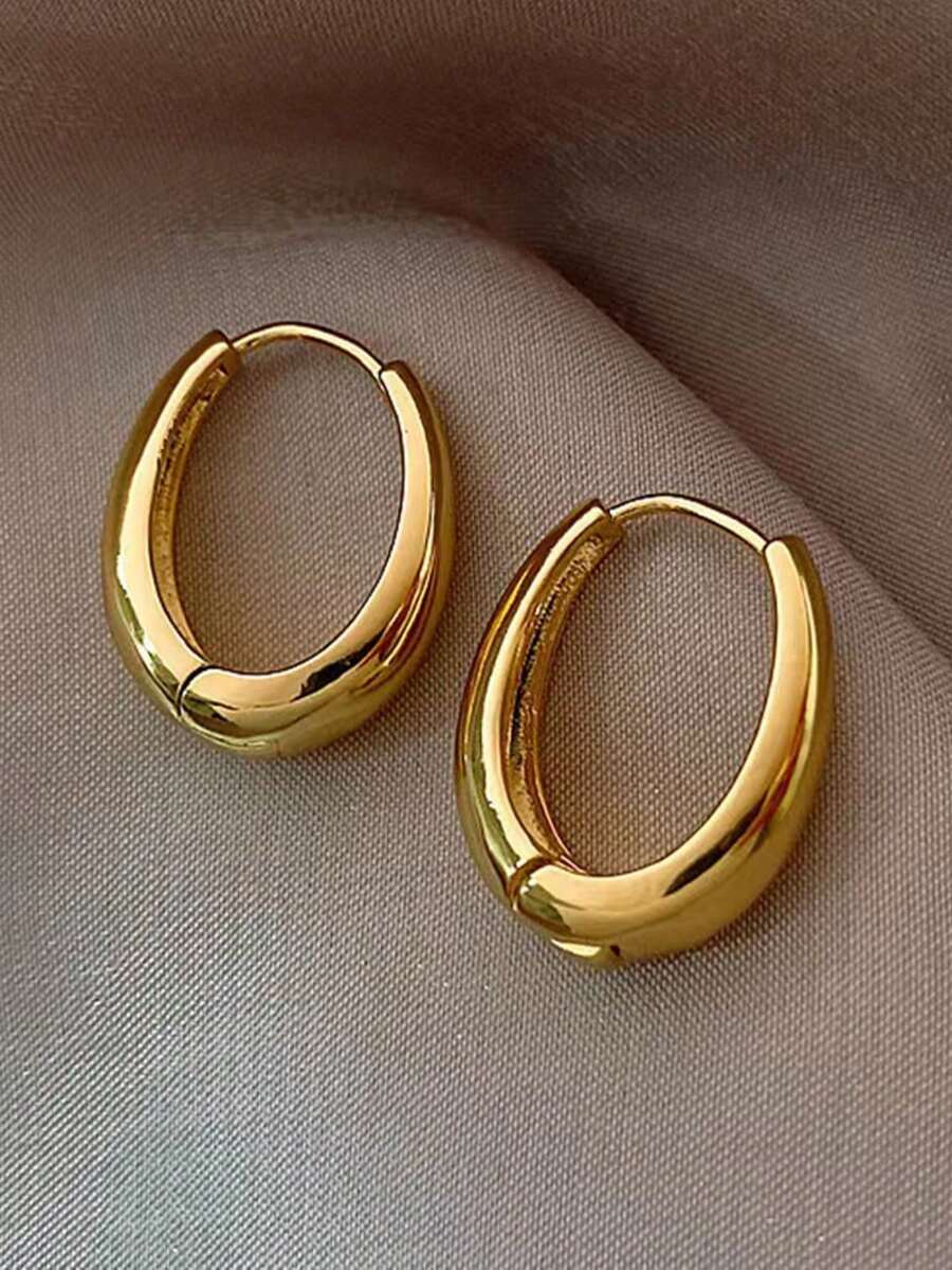 1pair Korean Fashionable & Minimalist Gold-Plated Small Peanut Shaped Earrings Suitable For Daily Wear, Parties, As A Gift For Valentine's Day,Mom,Mother,Mother's Day,Gift - 金色 - 查看 1