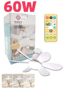 Ventilador de techo con luz y control remoto, Ventilador de techo LED regulable de 60 W con enchufe E27, Ventilador de techo para dormitorio, sala de estar, 6 aspas, 3 velocidades, temporizador,Lámpara de araña con entrada de ventilador E27 20,5 pulgadas (185 mm * 520 mm) Velocidad y luz ajustables 60 vatios Ahorro de energía 3000-6500K 6 cuchillas - 6 piezas - Ver 3