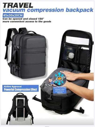 1-częściowy plecak kompresyjny próżniowy z paskiem na bagaż, plecak podróżny Ryanair, torba podręczna 45x20x30, zgodna z TSA, funkcjonalna. Wytrzymały nylon. Rozciągliwa konstrukcja. Dla mężczyzn i kobiet, plecak podróżny o dużej pojemności, wielofunkcyjna przechowalnia bagażu, separacja na sucho i mokro, torba podręczna pod siedzenie, torba lotnicza, damski plecak podróżny, plecak codzienny z certyfikatem lotniczym, plecak pod siedzenie dla linii lotniczych, plecak podróżny zatwierdzony przez linie lotnicze z przegródkami na buty dla kobiet, lekka, wodoodporna torba podręczna dla Ryanair, wszechstronna torba biznesowa do pracy, plecak uniwersytecki, torba weekendowa na wakacje, siłownię, codzienne dojazdy, torba podróżna do szkoły dla mężczyzn i kobiet, prezenty świąteczne, plecak podróżny na zewnątrz, biznesowa torba weekendowa z wyjściem USB, męski wodoodporny plecak podróżny