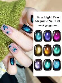 MEET ACROSS 1pc Buzz Light Year Cat Eye Gel Nail Polish, 7ml Green Swirl Magnetic Effect Holographic Galaxy Cateye Gel Polish , Semi Permanent Soak Off UV Gel Varnish Manicure Nail Art DIY For Home And Salon Nail Supplies Nails - 綠色 - 查看 7
