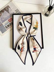 1pc Women Carriage Print Fashion Style Silk Scarf Bandana,Skinny Scarf,Head Band Ideal For Dressing Up Your Look Silk Scarves - Multicolor - View 1