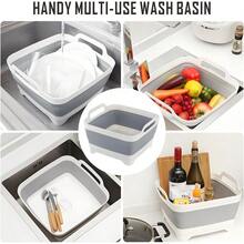 Collapsible Dish Basin With Drain Plug 9L 2.4 Gallon Portable Wash Basin Dishpan Space Saving Dish Washing Tub Foldable Sink Tub Kitchen Storage Tray Grey - xám - Xem 5