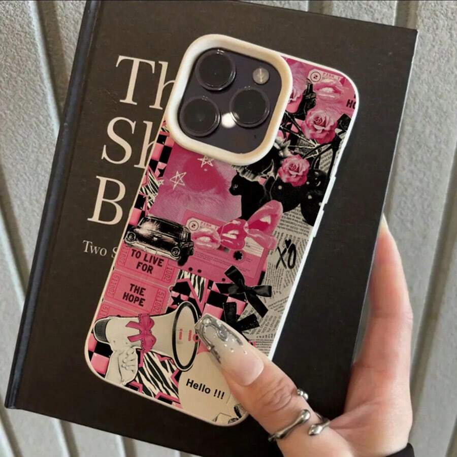 1pc TPU Material Pink Rose Retro Fancy Pattern Phone Case Compatible With IPhone 17 Pro Max/17/16 Pro Max/15/13/12/11, S20 FE/A15/S24/A55, Redmi Note 11/Note 12/Note 13 Pro, Full Coverage Anti-Drop Soft Protective Phone Cover - White - View 1