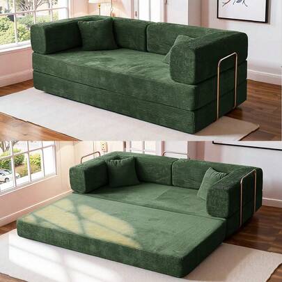 No Assembly Convertible Folding Sofa Bed With Metal Frame, 78.7" Cloud Modular Boneless Couch & Living Room Furniture, Memory Foam & Corduroy Fabric For Small Apartments