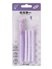 Pressing Pen Design Eraser Set, 4PCS/Set(With 3 Replacement Fillers) Automatic Pressing Design Push-Pull Rubber Erasers, , Very Suitable For Students, Schools, And Offices To Use Back To School