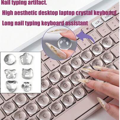 32片透明放大拇指指甲键盘贴纸，指甲打字辅助贴纸，带3D凸起长指甲，透明DIY键盘帽自粘办公拇指指甲保护贴，采用透明玻璃材质（包含无缝纳米透明胶）