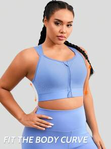 1 Stück Sport-BH-Tanktop in Große Größen für alle Jahreszeiten mit Frontreißverschluss, Cut Out Rückendesign mit verstellbaren Trägern, Rückenstütze, Brustlift und Korrektur von Hängung, Fitness-BH - Blau - Übersicht 3