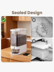 1PC Electric Rice Cooker Is A Large Rice Storage Container Used In Kitchens And Food Storage Rooms - Saving Space, Moisture-Proof, Insect Proof, And Free Of Bisphenol A. It Is A Dry Grain Dispenser With A One Click Dispenser And Measuring Cup, Suitable For Household Use - White - View 4