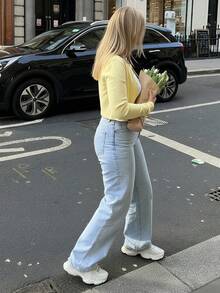 Women's Elegant Short Cardigan, Button Design, Ribbed Fabric, Long Sleeve Round Neck