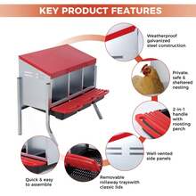 Techigher Chicken Nesting Boxes, 3/4 Hole Metal Chicken Egg Laying Box With Pull-Out Trays And Rollout Egg Collection For ChickenCoop - Red With Metal Legs, 3 Holes - View 7