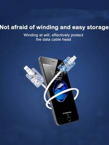 Floral Print Transparent Data Cable Protector, Anti-Bending - Blue - View 3