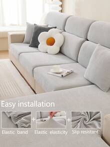1 Stück Stretch Sofabezug, rutschfeste Vollabdeckung Sofa Sitzbezug, Chenille Stoff Allwetter Sofa Kissenbezug, dicker Sofa Überwurf, maschinenwaschbar, staubdicht, tierfreundlich, dekorativ, verstellbar für Ecksofa, Schlafzimmer, Büro, Wohnzimmer 1/2/3/4 Sitzer - Hellgrau - Übersicht 7