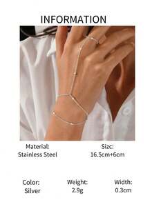 1pc Stainless Steel Double Layer Cross Ball Chain Finger Ring Bracelet, Tarnish Resistant (Random Bead Quantity) - Silver - View 3