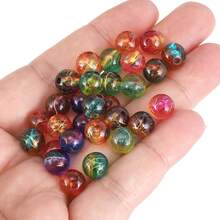 Yiwu Qiyou Accessories Co., LTD 200/100/50颗 8毫米 双色金条纹圆形彩色珠子，适用于珠宝制作、DIY情侣手链、项链、独特手机链、手工工艺品等。 - 彩色 - 查看 3