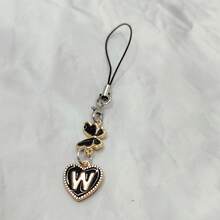 1pc Metal Heart & English Letter A-Z Pendant Phone Lanyard, Black Vintage Style A-Z Letter & Elegant Butterfly Phone Charm