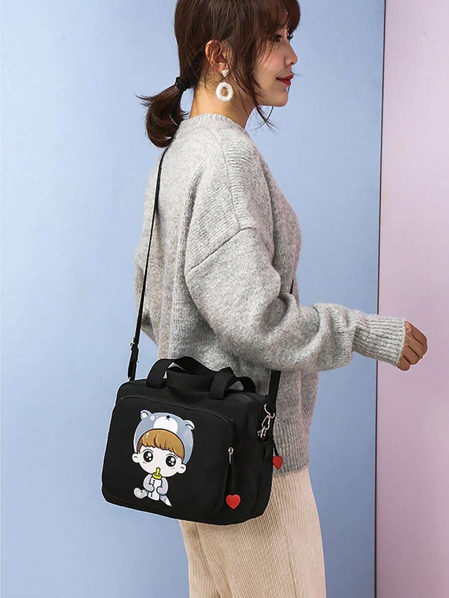 1pc Waterproof Large Capacity Tote Bag, Shoulder Strap Insulated Minimalist Cartoon Cute Diaper Bag, Suitable For Daily Outings - Multicolor - View 1