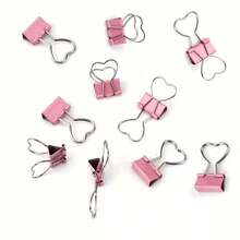 10/20pcs Pink Heart Shaped Metal Office File Folders, Foldable Design For Organizing And Convenient Office Supplies - Multicolor - View 2
